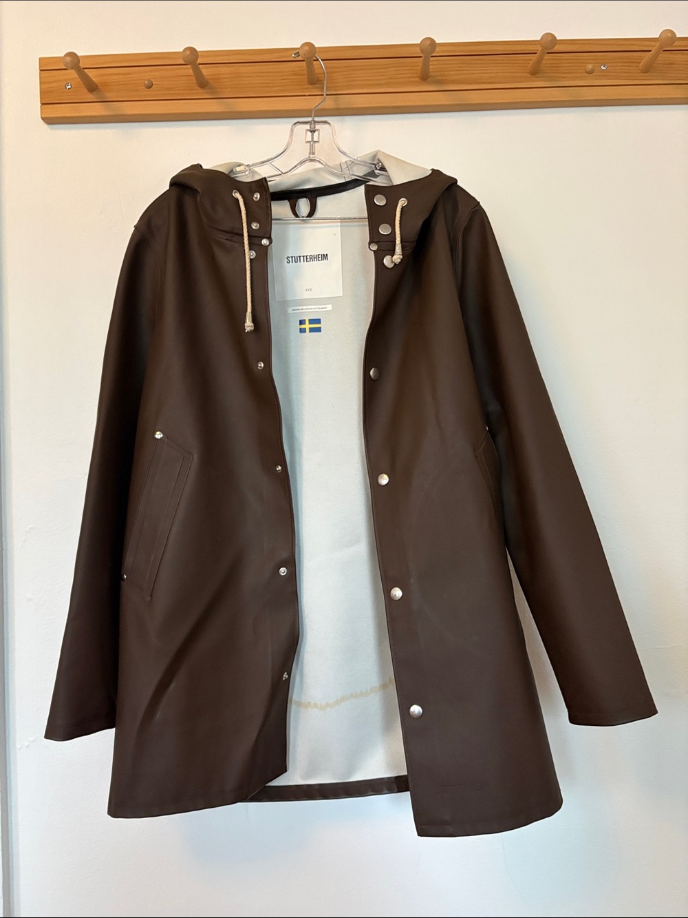 Stutterheim Chocolate Brown Hooded Raincoat XXS